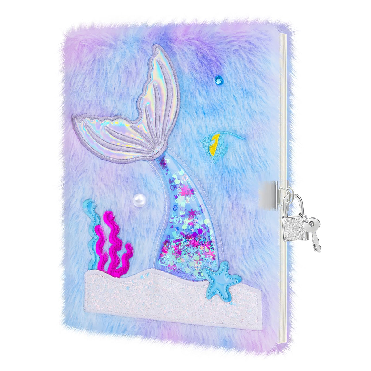 homicozy Mermaid Diary with LockGift for 6 7 8 Year Old GirlFuzzy Seceret Journal for Kids with 160 PagesFluffy Notebook for Writing and DrawingCute Stationery Back to School Gift