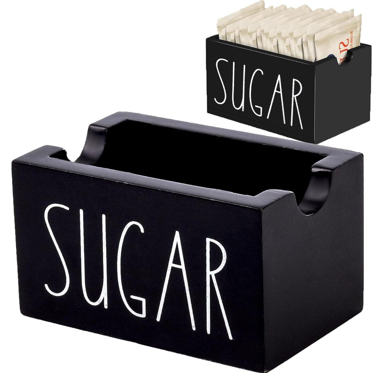 DAVOU Sugar Packet Holder for Coffee BarFarmhouse Sugar Packets Caddy Wood Sugar Packet BasketSugar Packets Dispenser Sugar Packet Organizer for Table Office Hotel Restaurant (Black)