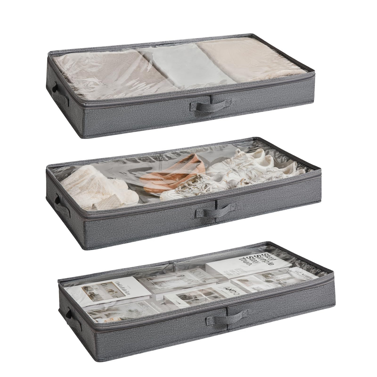 Berdeng 3 Pack Under Bed Storage Containers Low Profile Underbed Shoes and Clothes Storage Organizer with Sturdy Sidewalls/Bottom Large Dorm Storage Bins33 * 17 * 4.5 inches45L
