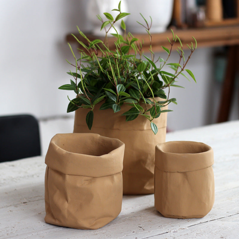 Cement Fabric Bag Planter in Modern Nordic Style