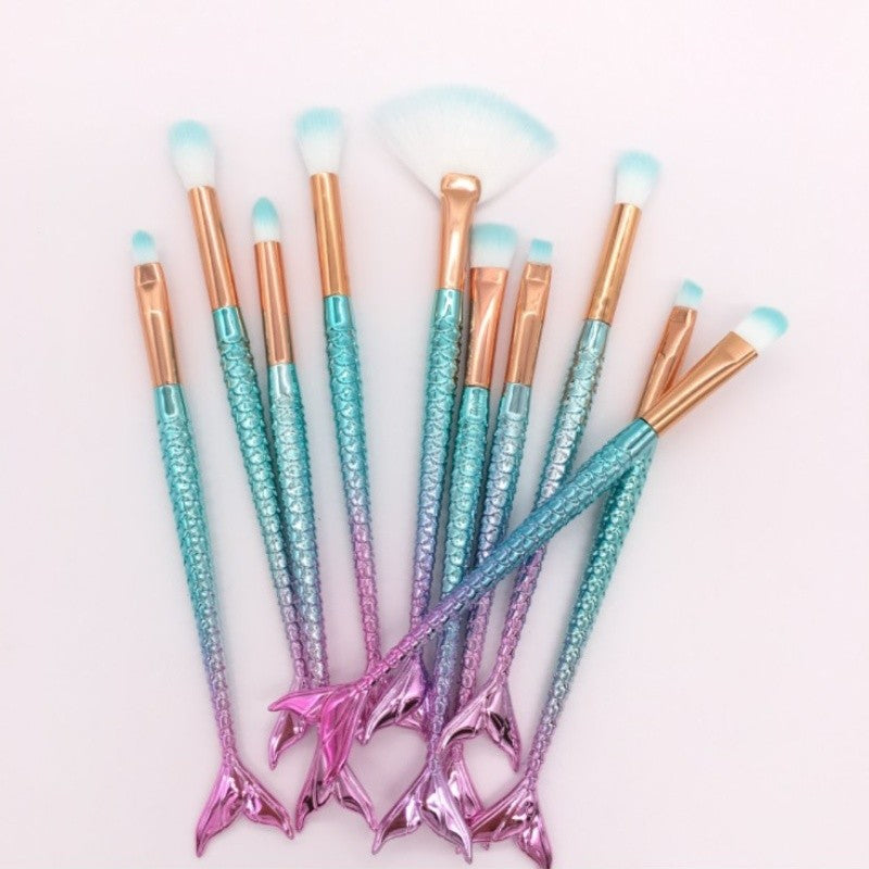 10-Pack Professional Mermaid Makeup Brush Set