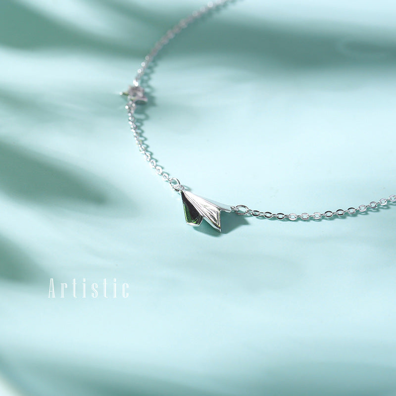 S925 Silver Ankle Bracelet with Star and Airplane Charm