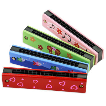 Wooden Painted Harmonica for Kids - 16 Holes Educational Toy