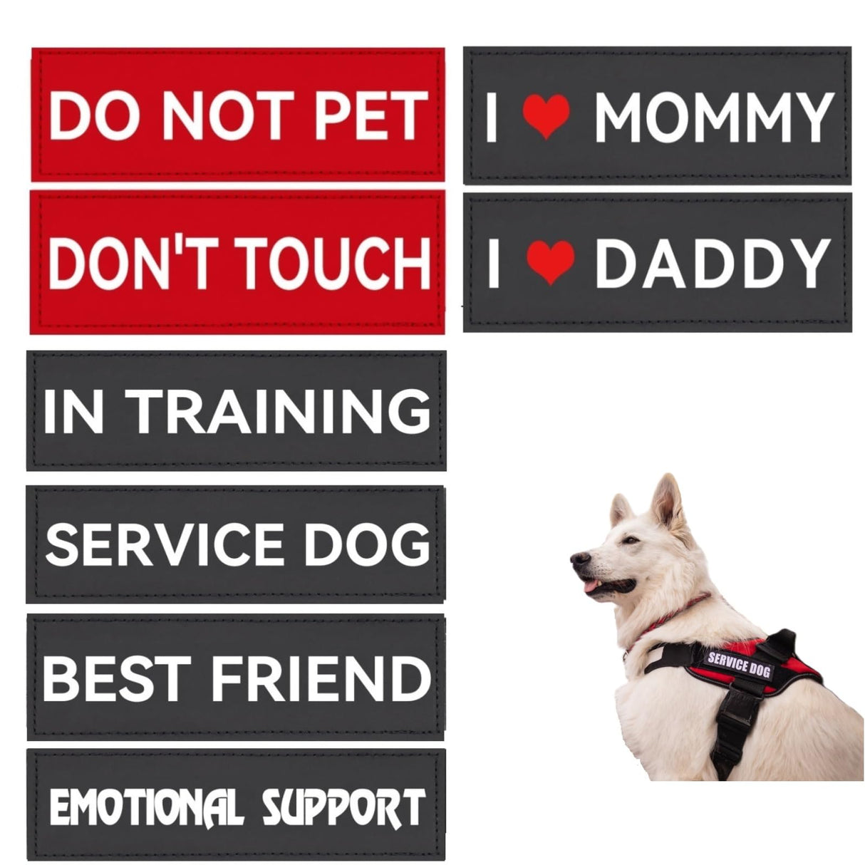 MYDEERYOO Service Dog Patch for Harness 8 Pcs Removable Hook and Loop Dog Harness Patches Do Not Pet Best Friend Patch in Training Patch Emotional Support Patch (Small - 1.18 x 4.33)
