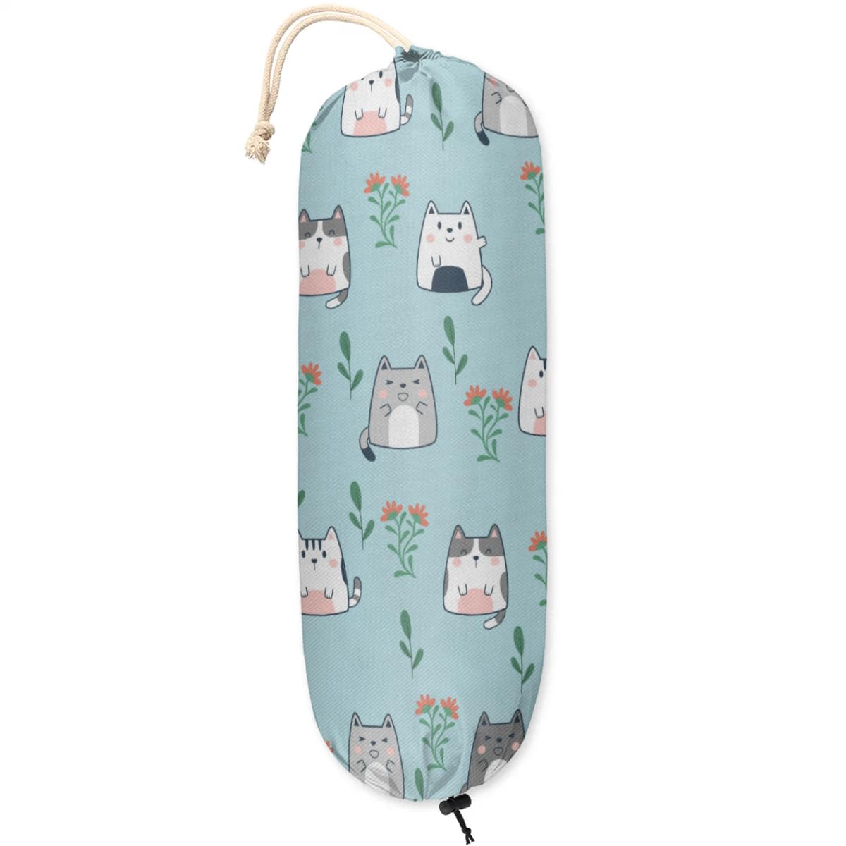 OMFUNS Cute Cats Plastic Bag Holder Wall Mount Grocery Bag Holder Dispenser Cartoon Animals Flower Reusable Shopping Trash Bag Carrier Storage Organizer for Home Kitchen Decor