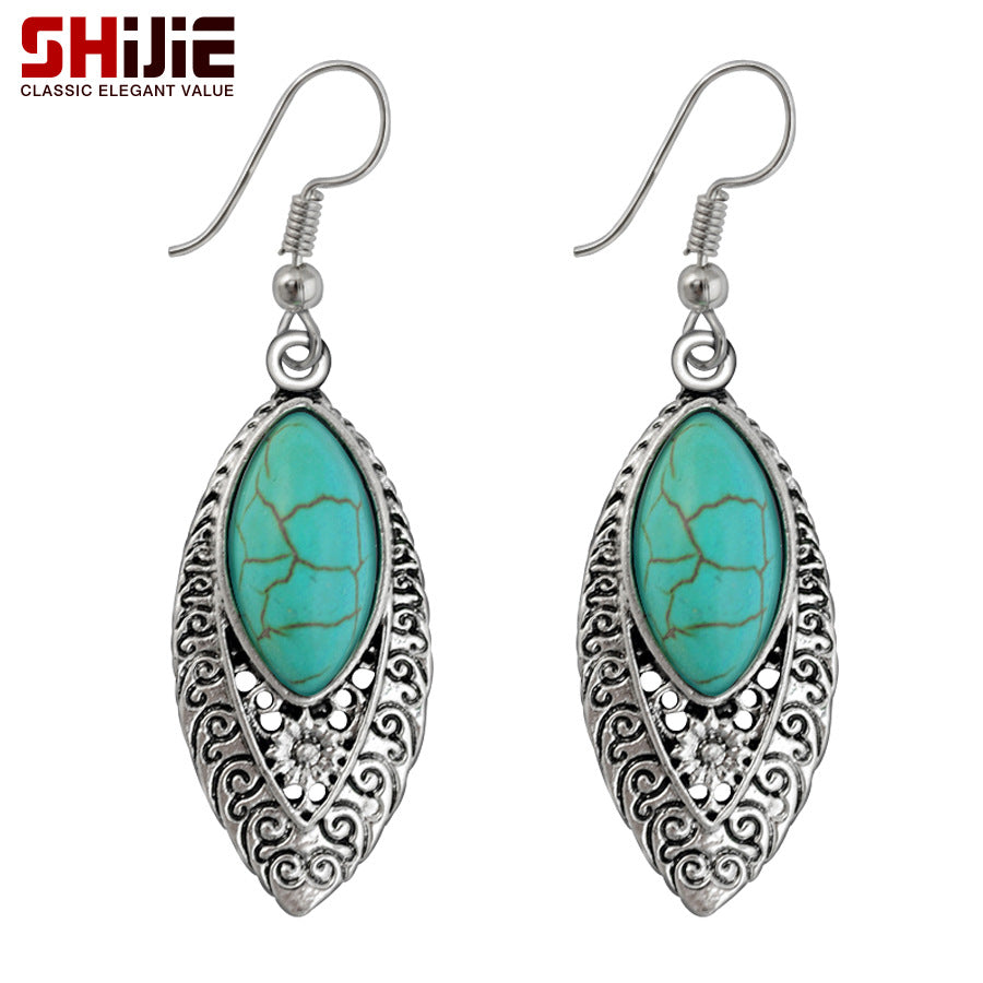 Bohemian Vintage Turquoise Leaf Earrings Accessory