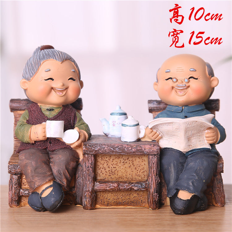 Creative Elderly Couple Figurine for Home Decor Gift