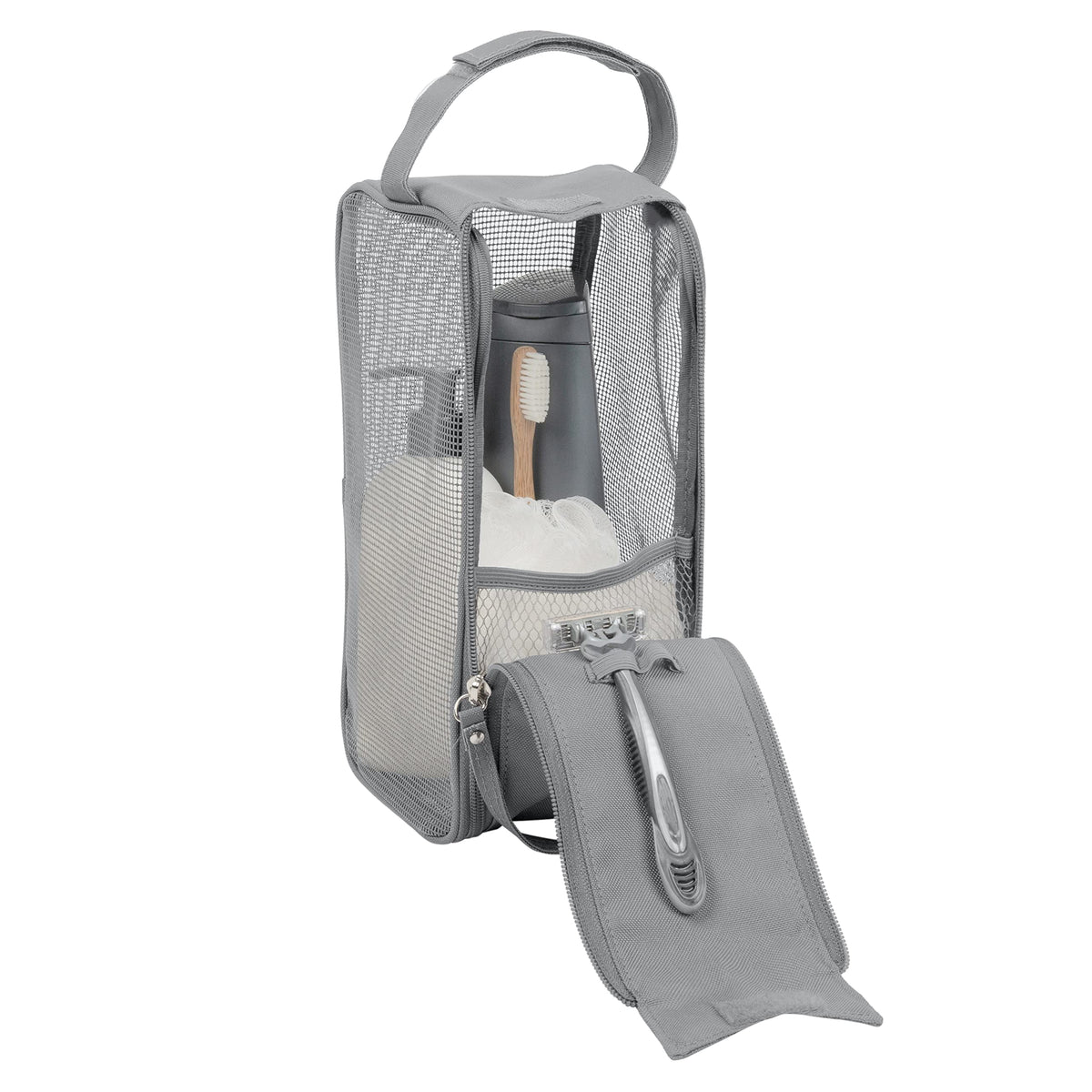 Simplify Hanging Mesh Toiletry Bag | Travel Organizer | Perfect for Dorm | Gym | Back to School | Shampoo | Shower Accessories | Grey