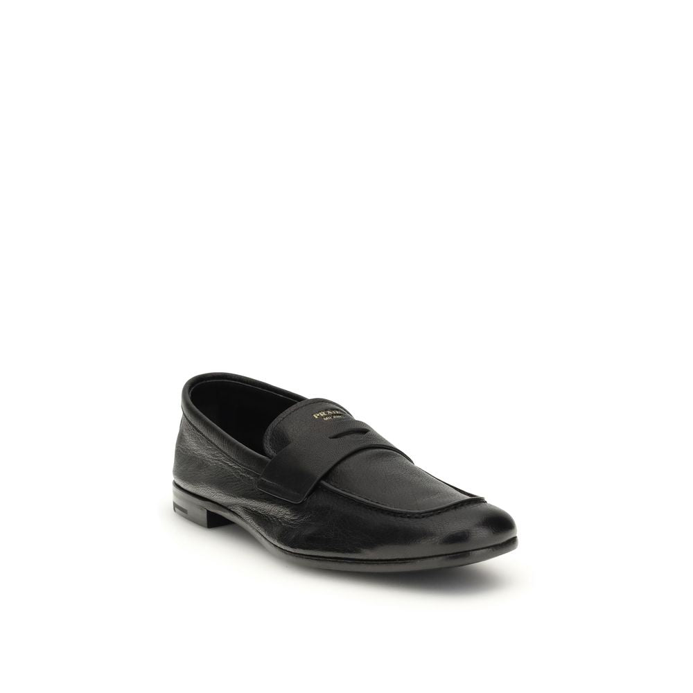 Prada Black Calf Leather Bos Taurus Slip-On Loafers