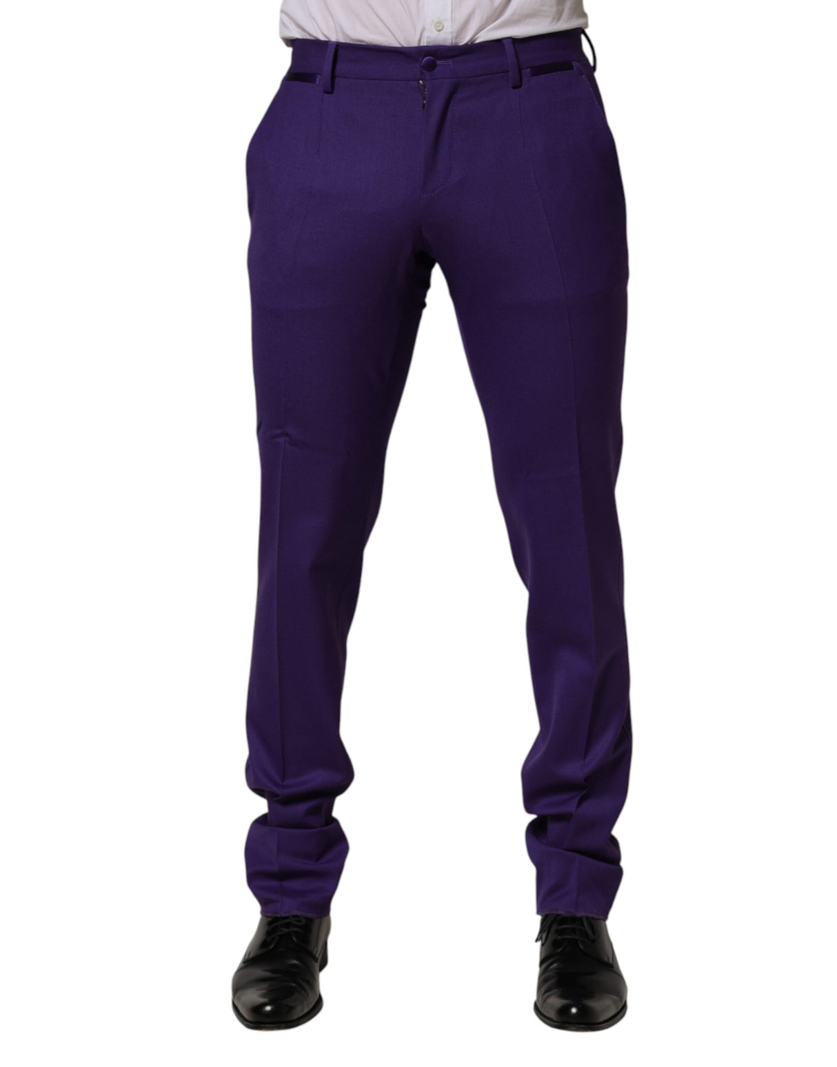Dolce & Gabbana Purple Wool Skinny Dress Men Trouser Pants