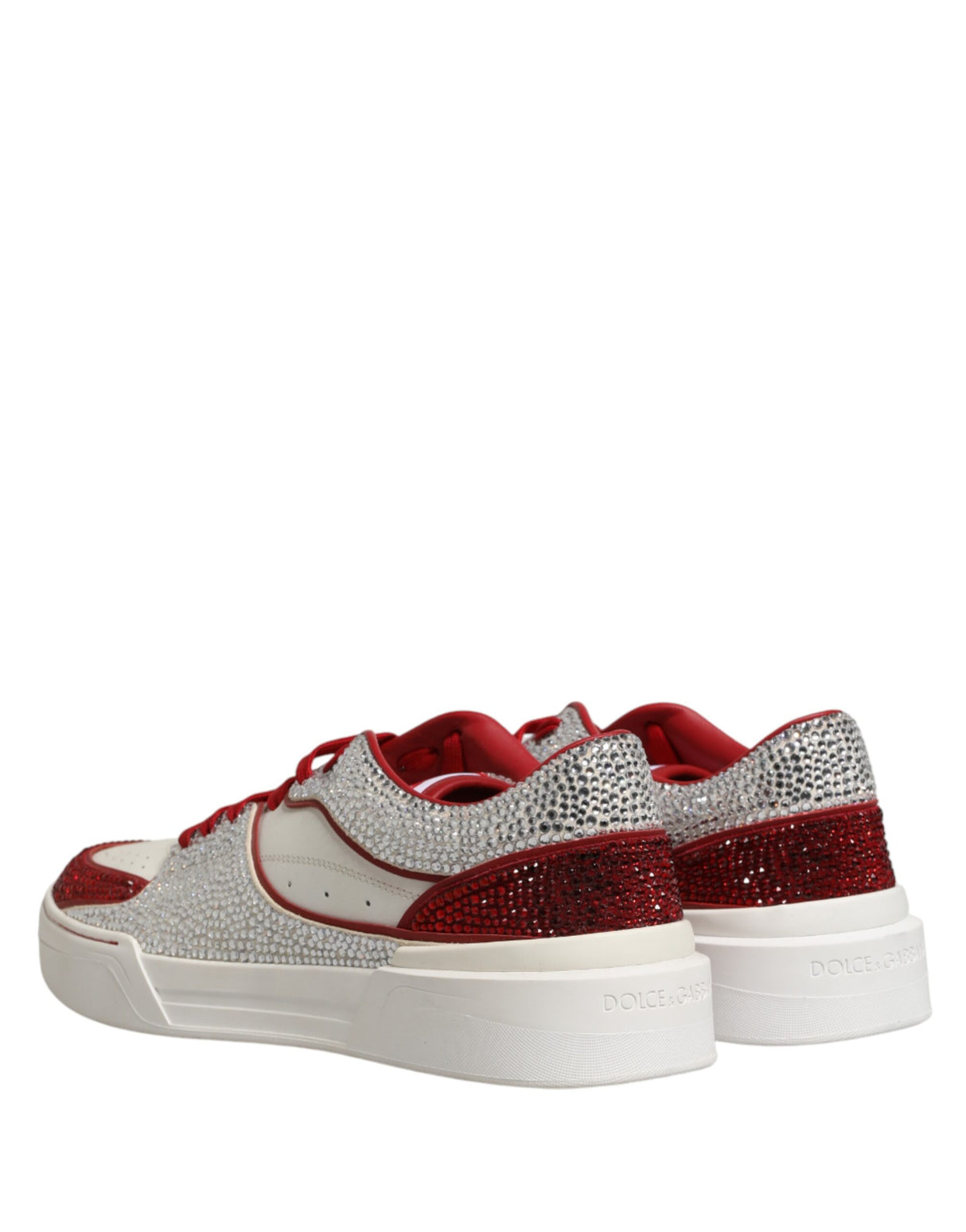 Dolce & Gabbana White Red Rhinestone Embellished Men Sneakers Shoes