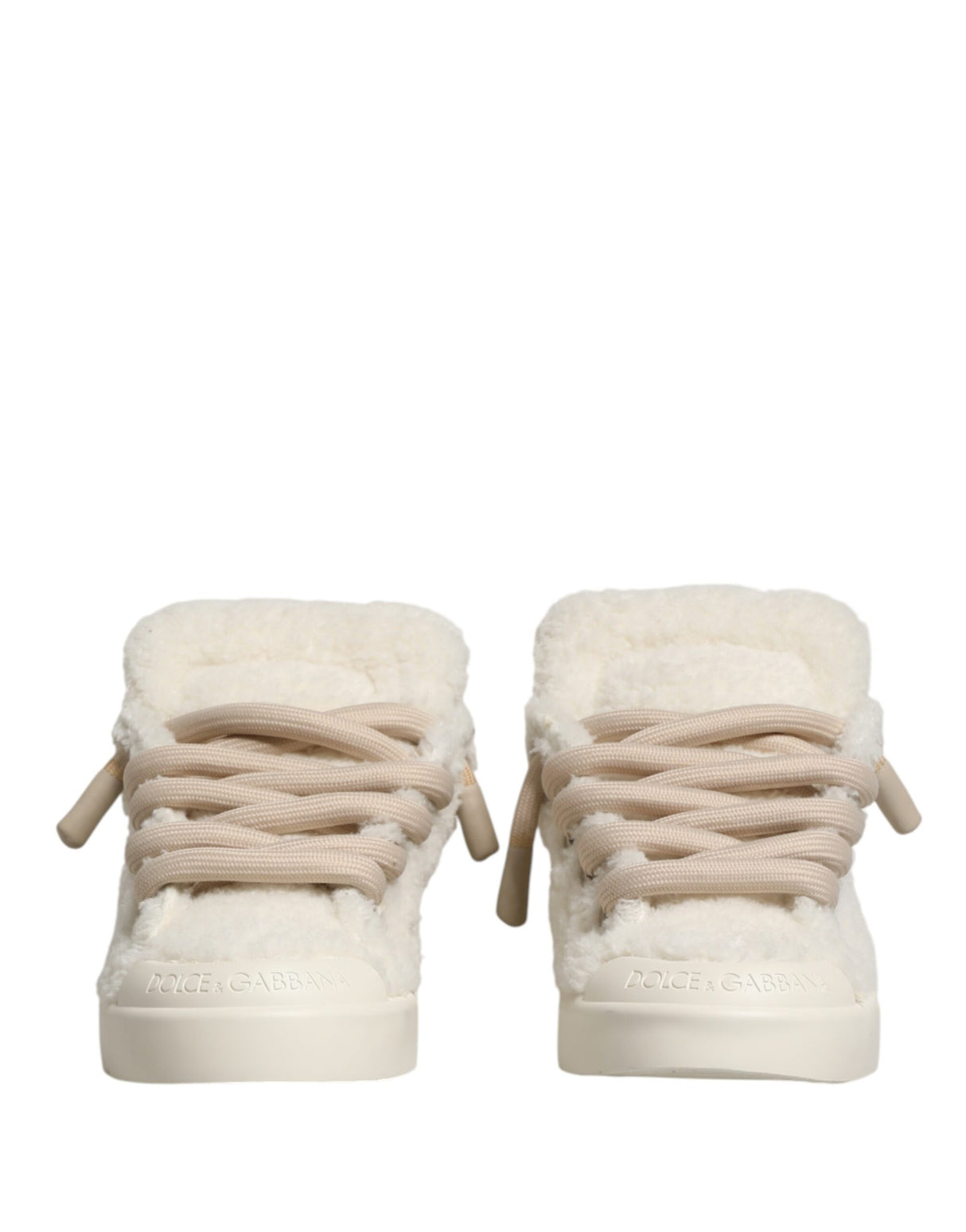 Dolce & Gabbana White Faux Shearling Low Top Sneakers Shoes