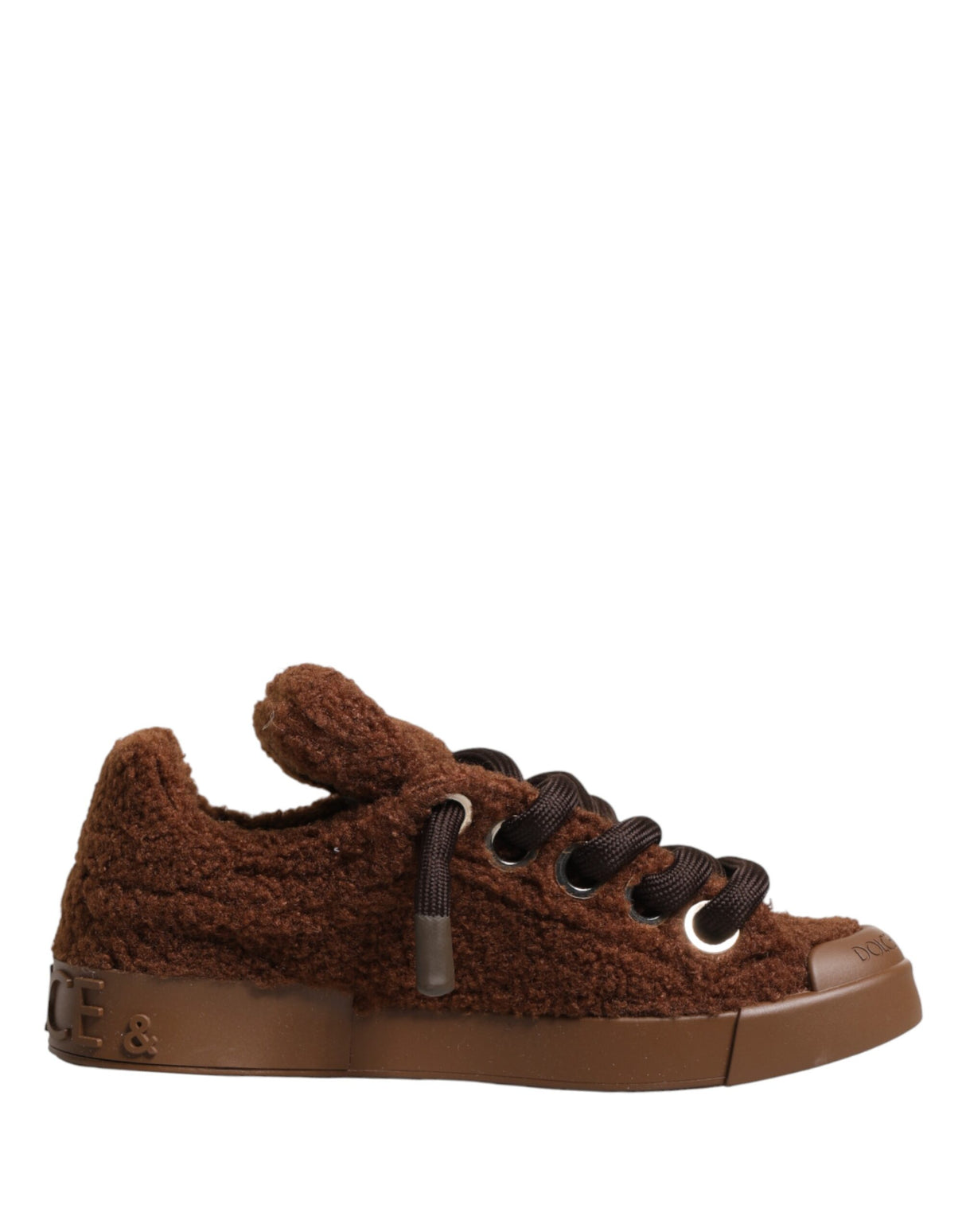 Dolce & Gabbana Brown Faux Shearling Low Top Sneakers Shoes