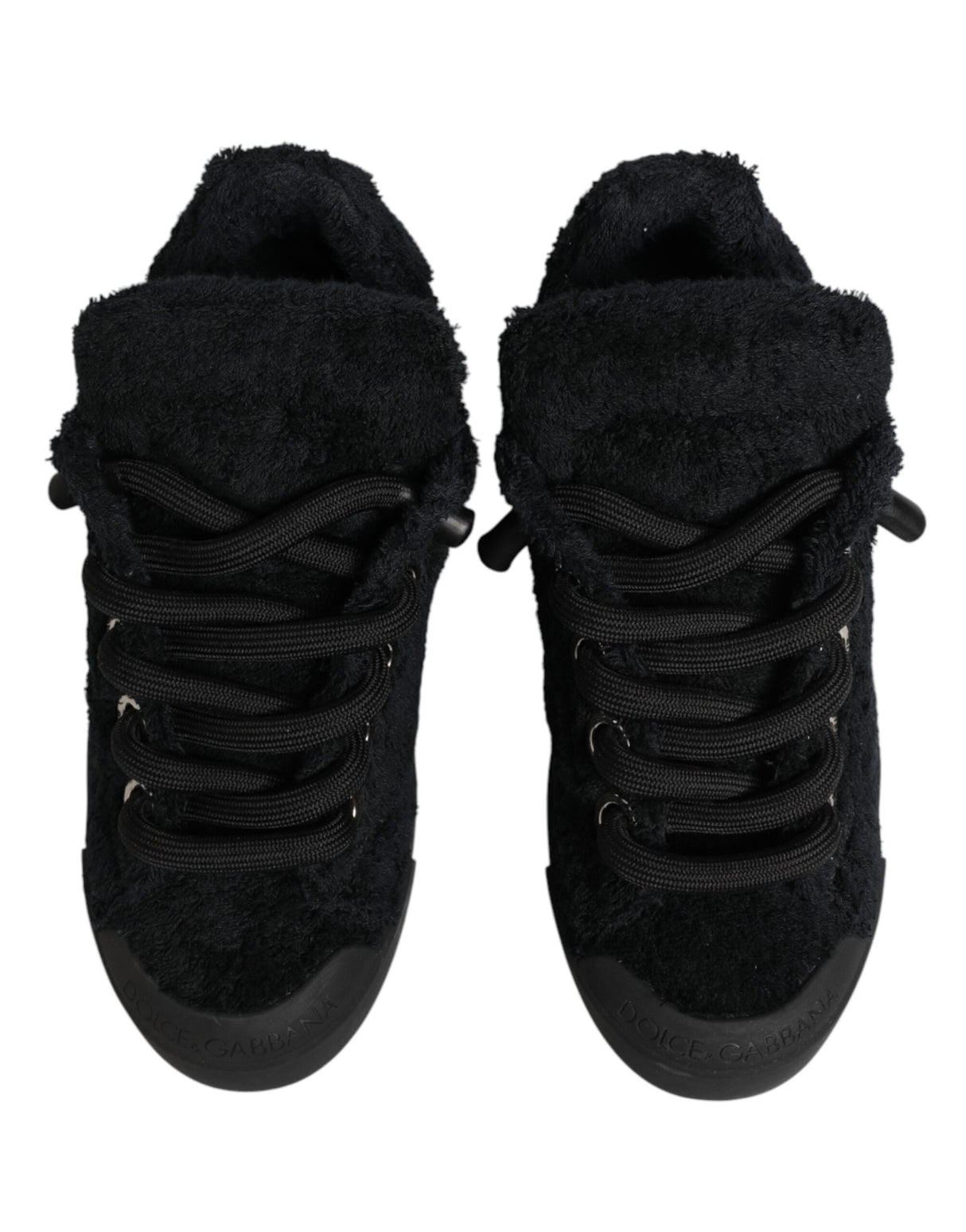 Dolce & Gabbana Black Faux Shearling Low Top Sneakers Shoes