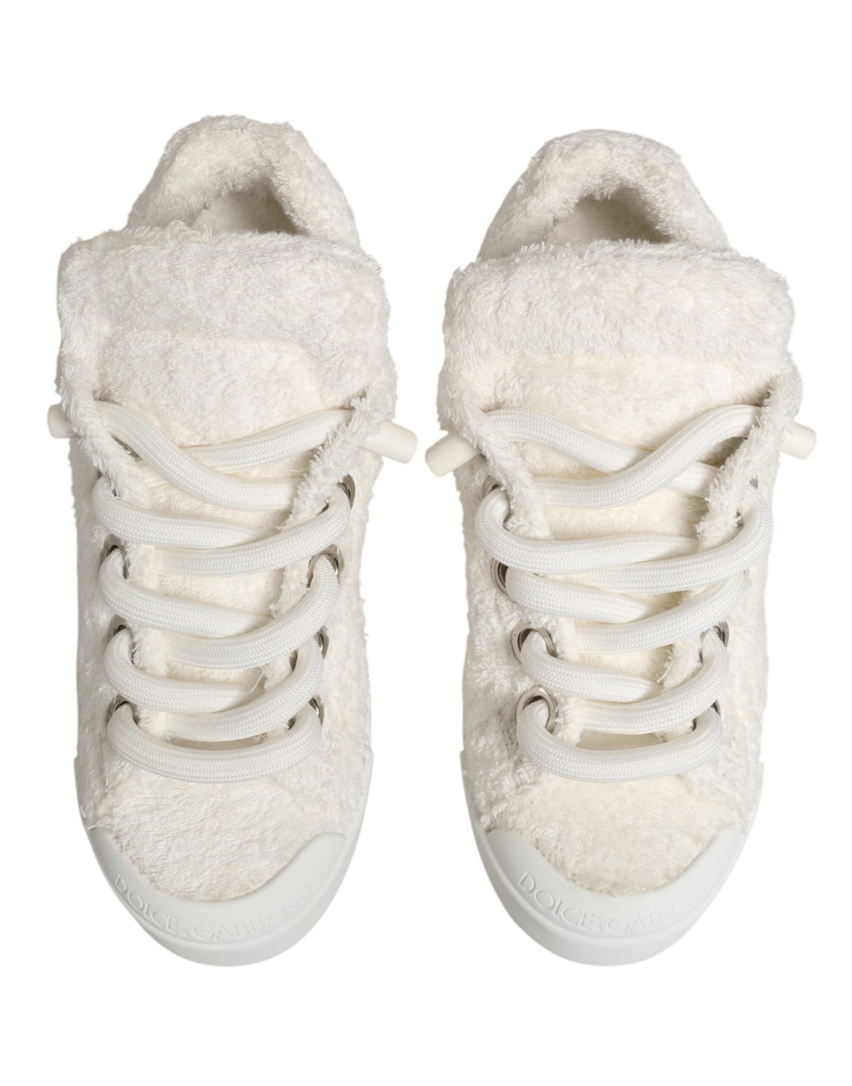Dolce & Gabbana White Faux Shearling Low Top Sneakers Shoes