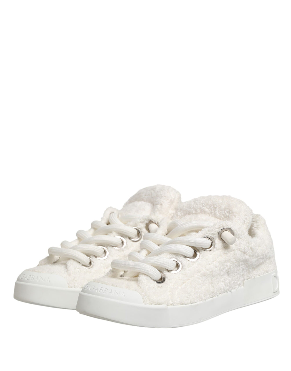Dolce & Gabbana White Faux Shearling Low Top Sneakers Shoes