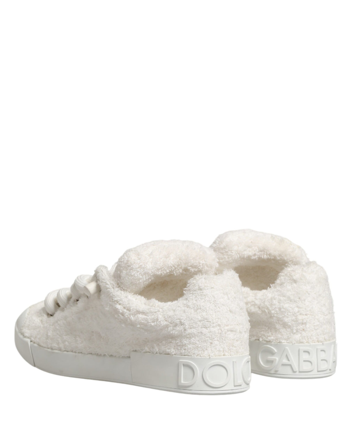 Dolce & Gabbana White Faux Shearling Low Top Sneakers Shoes
