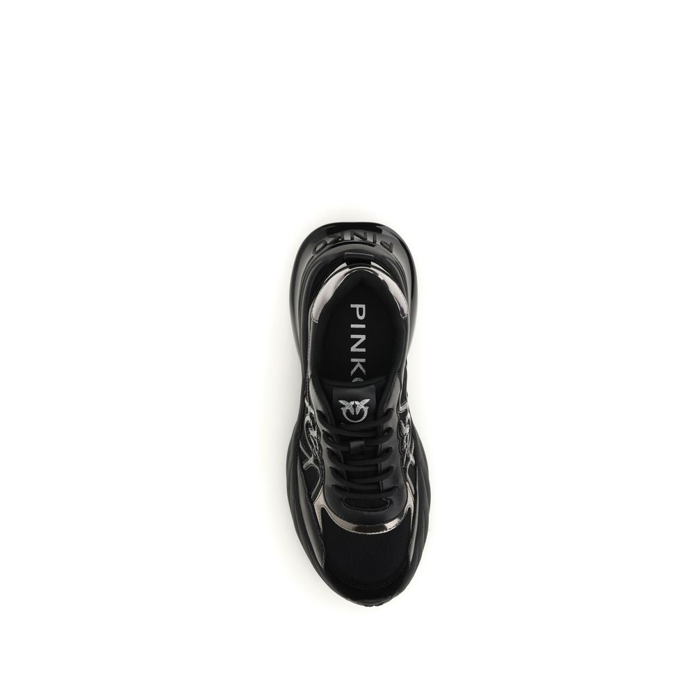 PINKO Black Calf Leather Bos Taurus Chunky Sneakers