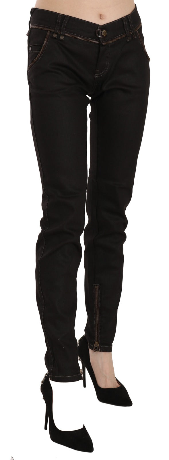 John Galliano Cotton Black Mid Waist Skinny Denim Jeans