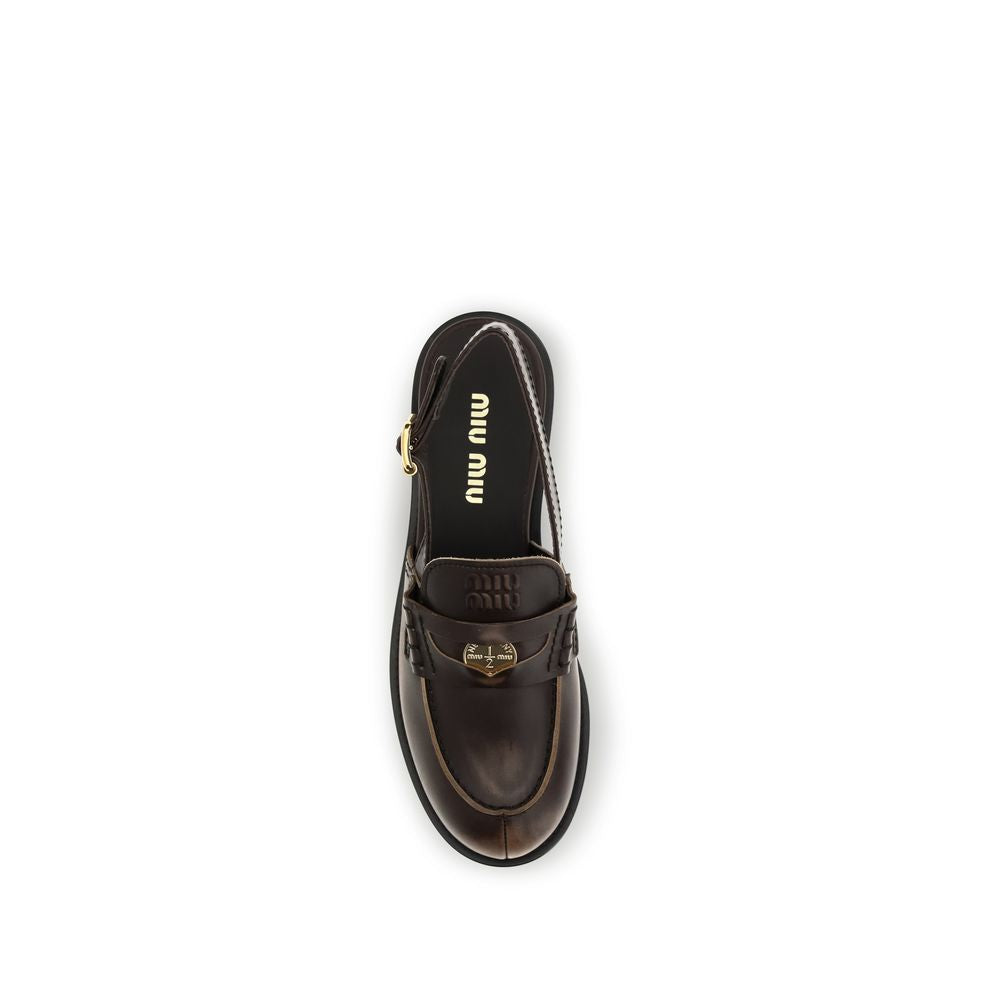 Miu Miu Brown Calf Leather Bos Taurus Slip-On Loafers