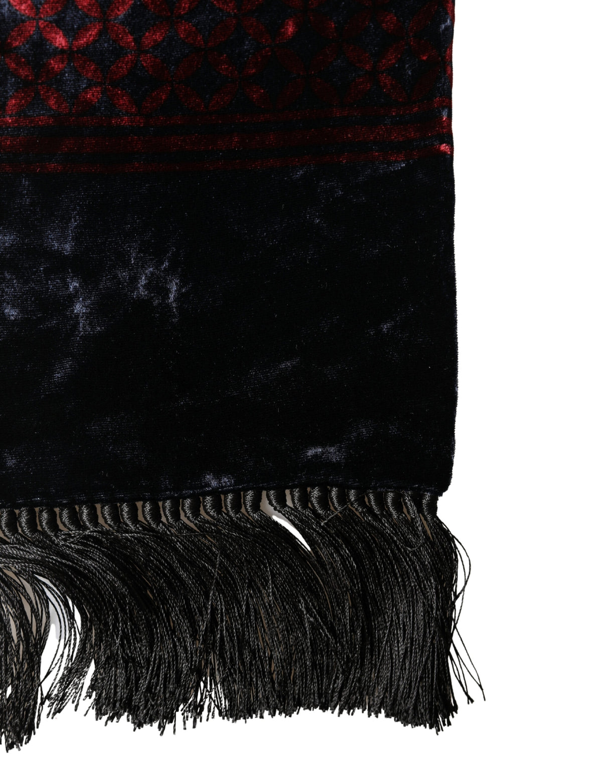 Dolce & Gabbana Black Red Rayon Geometric Pattern Fringe 140cm X 16cm Scarf