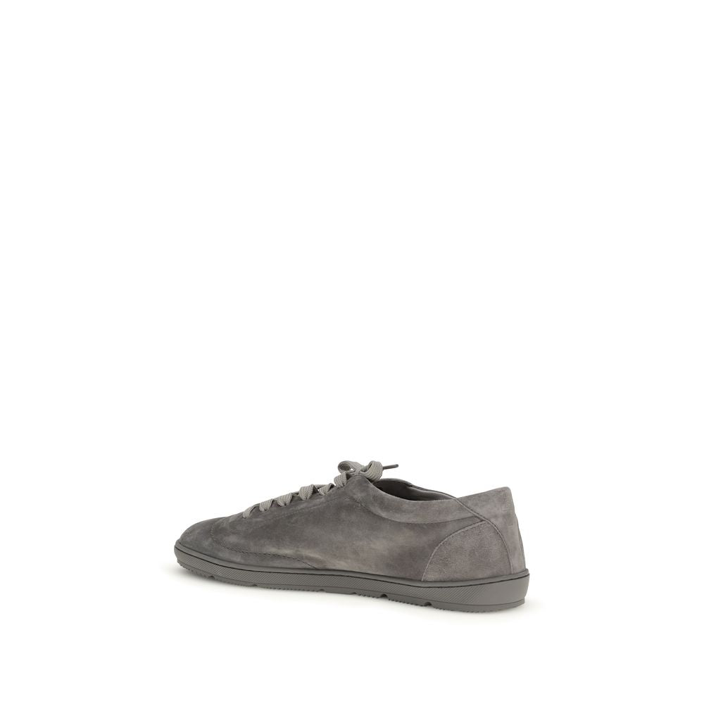 Brunello Cucinelli Gray Calf Leather Bos Taurus Low Top Sneakers