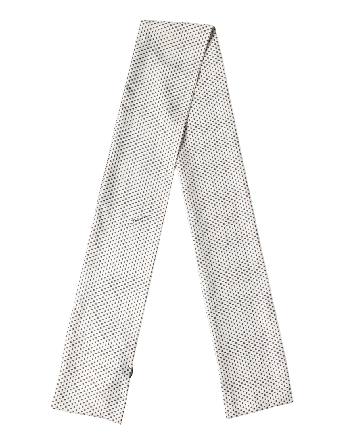 Dolce & Gabbana White Brown Polka Dot Silk Bandeau Neck Wrap 151cm x 13cm Scarf