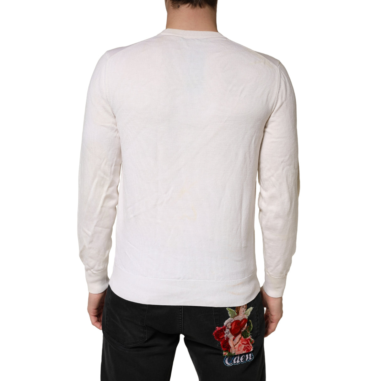 Dolce & Gabbana White Virgin Wool Graphic Logo Crewneck Sweater