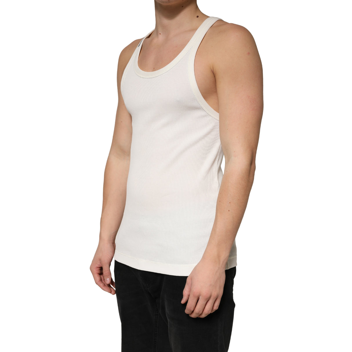 Dolce & Gabbana Ivory Cotton Ribbed Sleeveless Tank Top T-shirt
