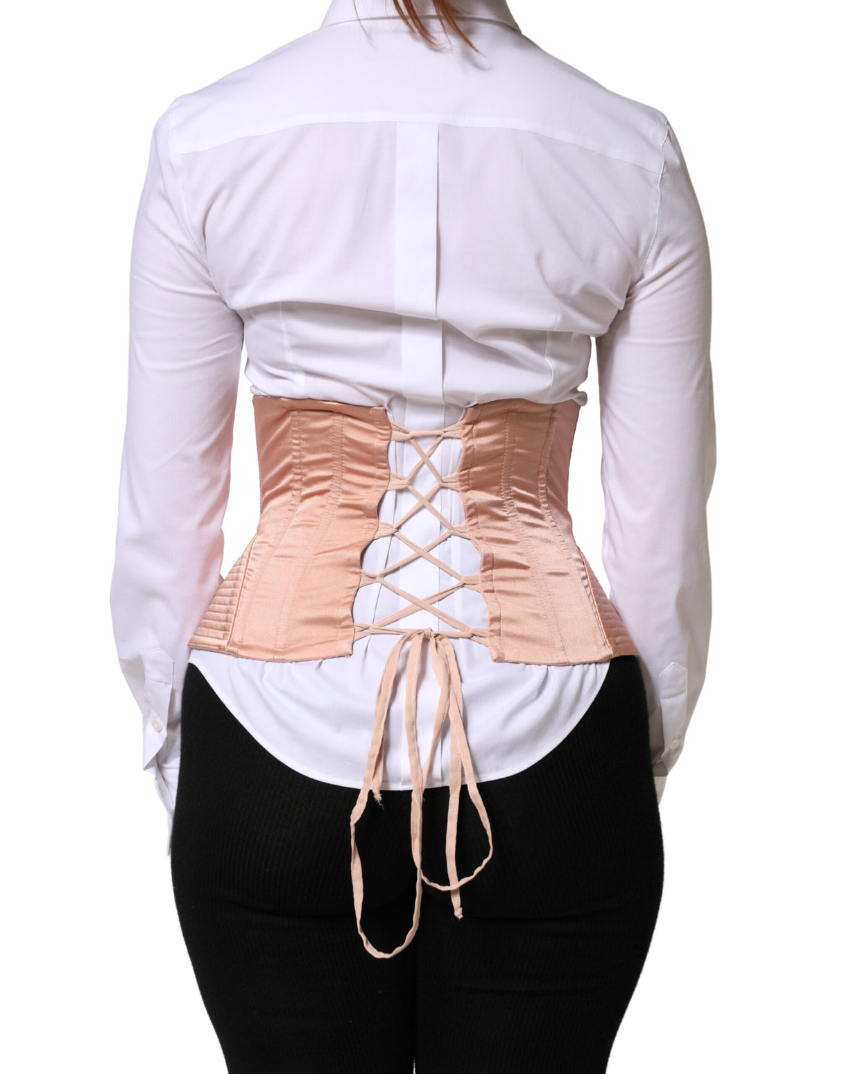 Dolce & Gabbana Pale Pink Silk LaceUp Waist Cincher Corset Top