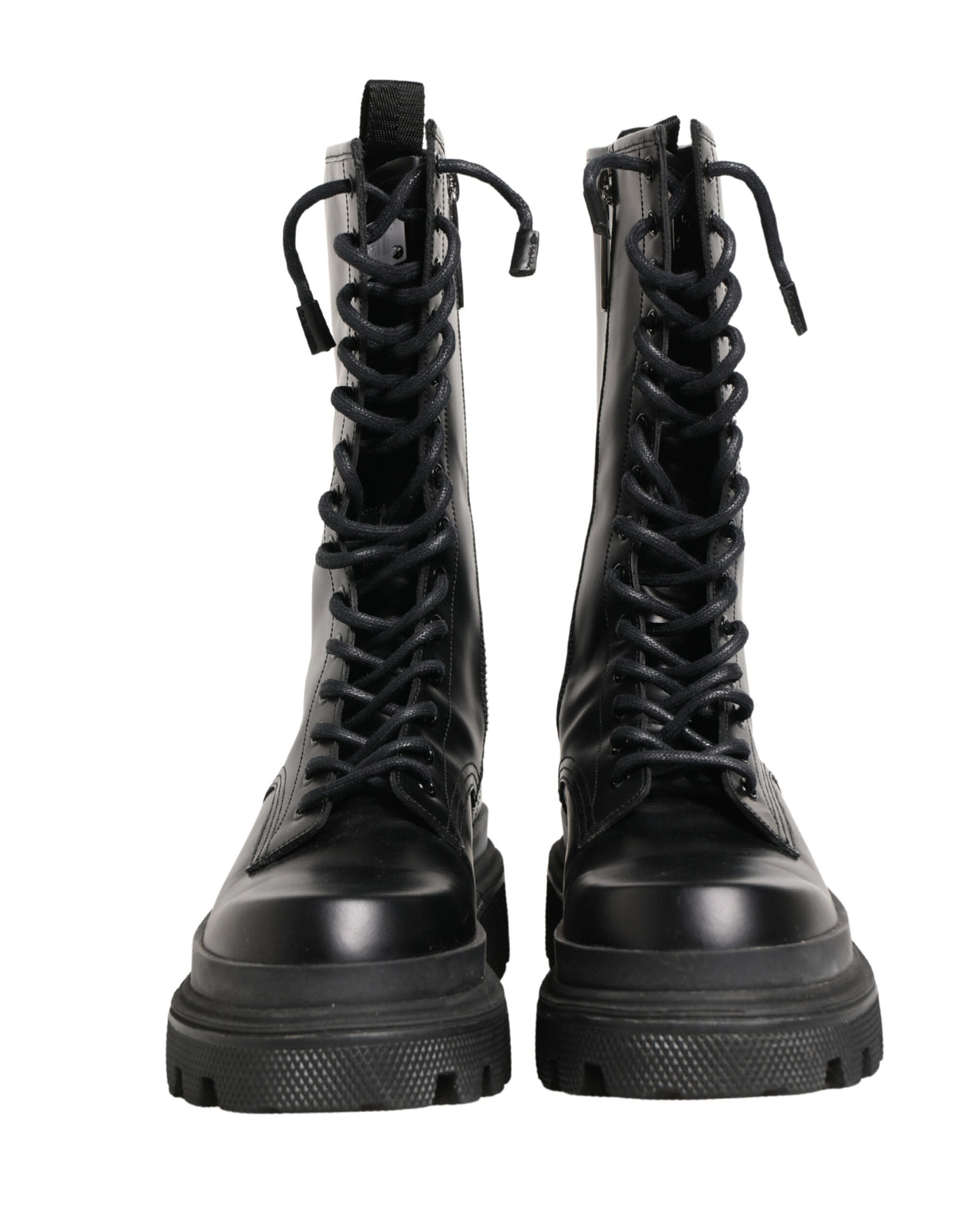 Dolce & Gabbana Black Leather Trek Sole Combat Boots Shoes