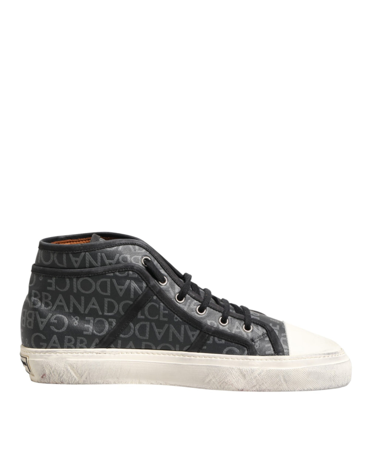 Dolce & Gabbana Black White Canvas Logo Mid Top Sneakers Shoes