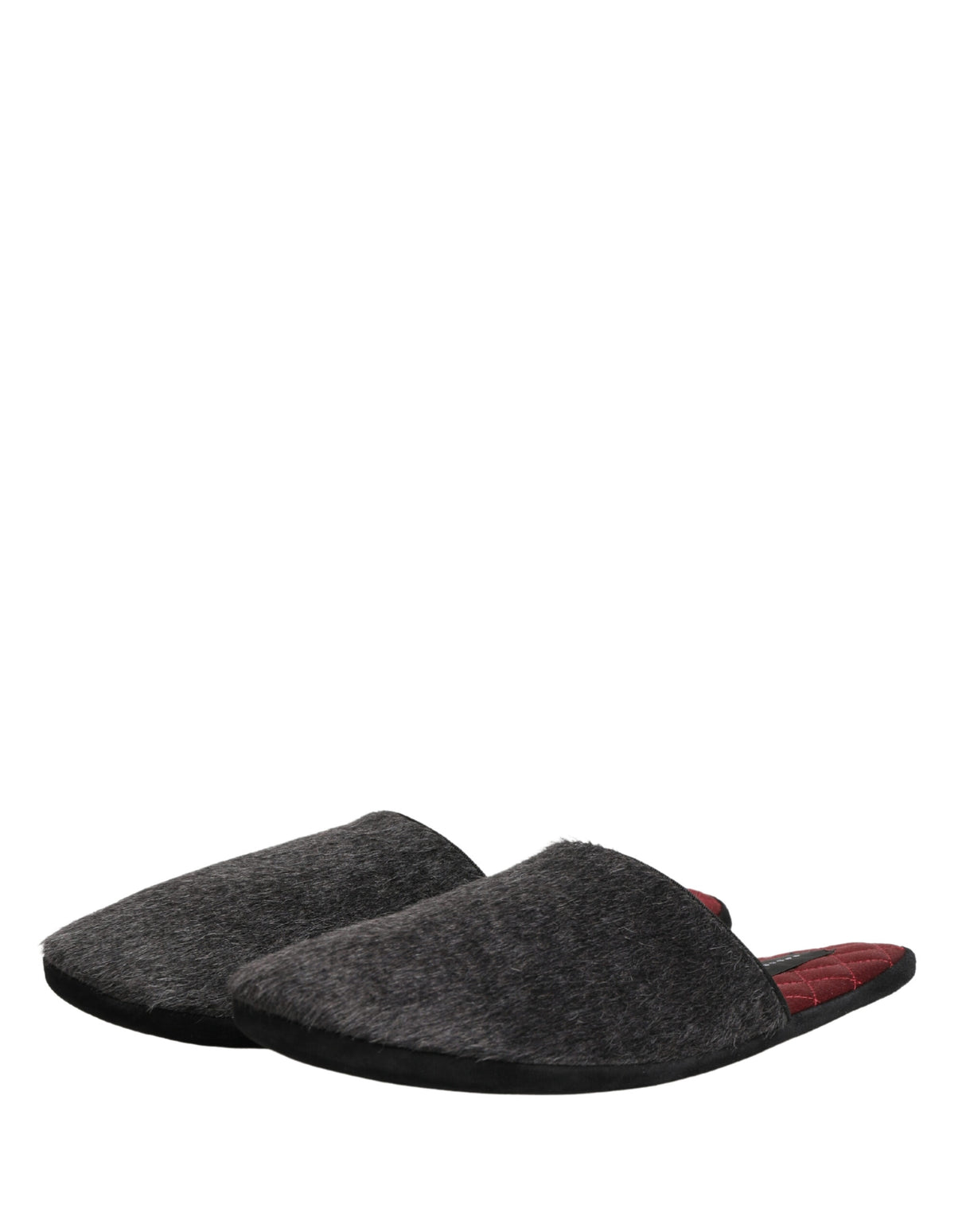 Dolce & Gabbana Dark Grey Charcoal Wool Red Slippers Shoes