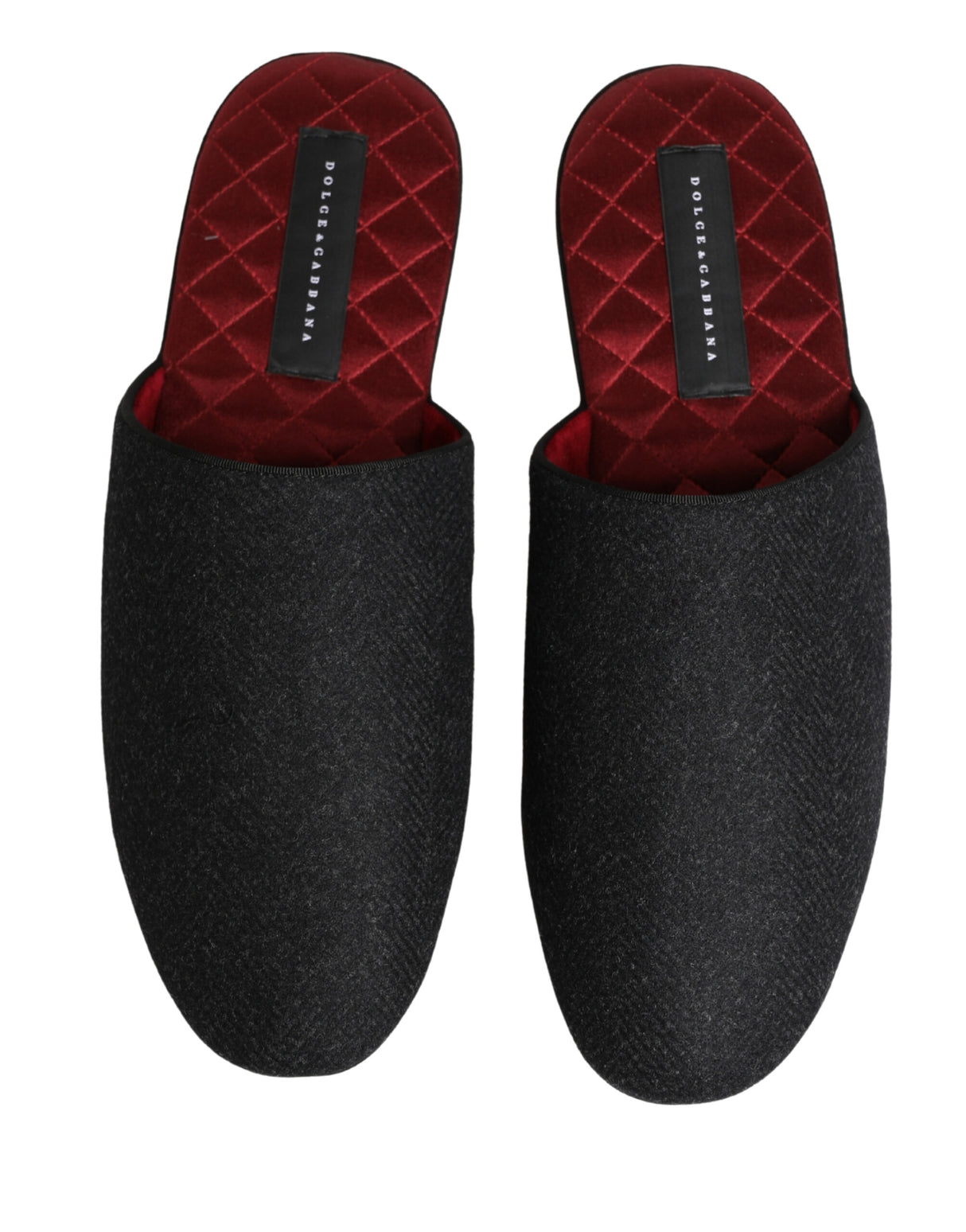 Dolce & Gabbana Anthracite Wool Cashmere Quilted Slippers Shoes