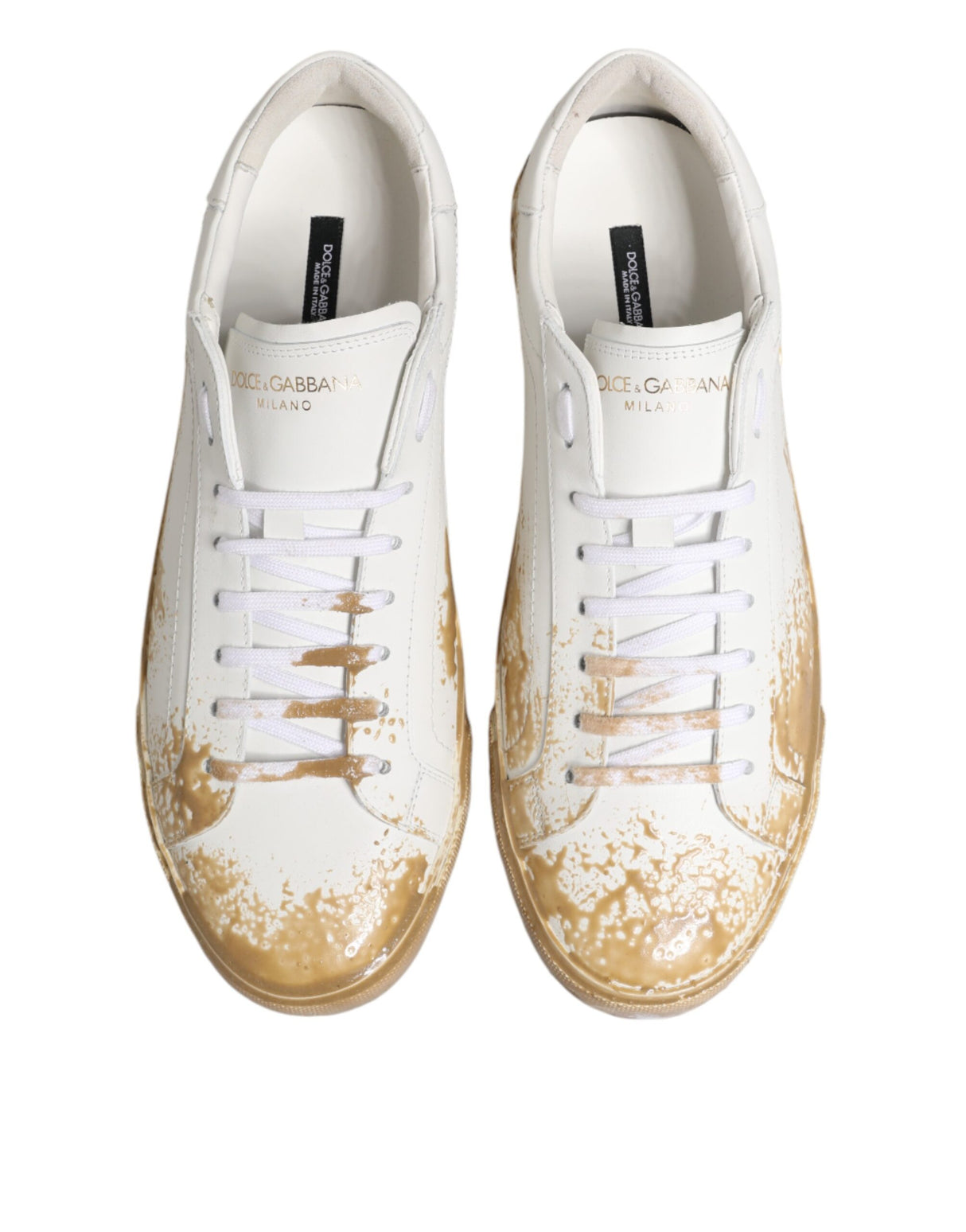 Dolce & Gabbana White Leather Paint Effect Low Top Sneakers Shoes