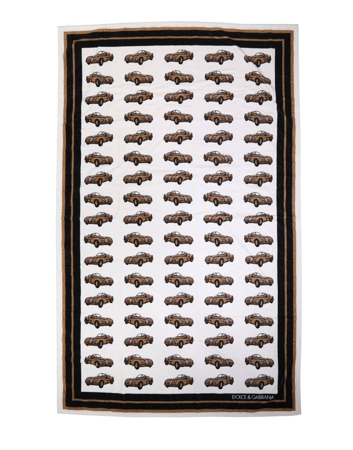 Dolce & Gabbana Towel White Cotton Car Graphic Print 115cm x 180cm Beach