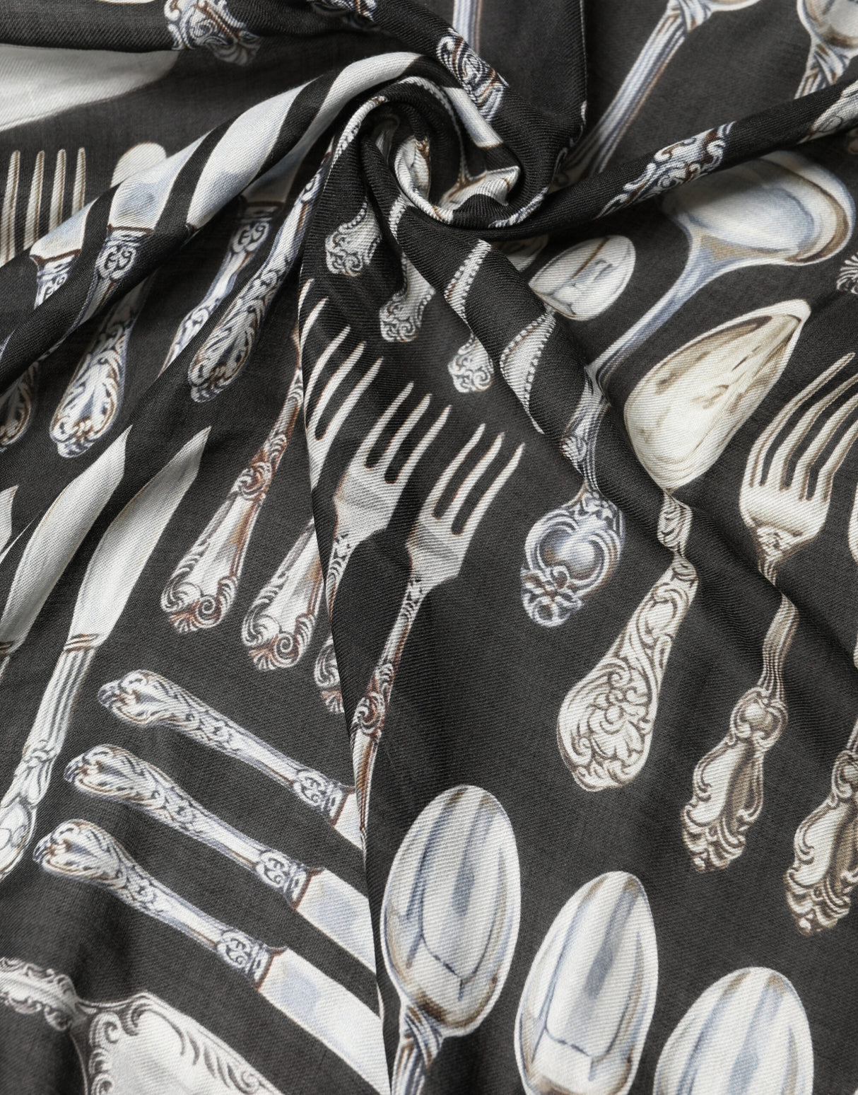 Dolce & Gabbana Multicolor Cutlery Floral Wrap Shawl 135cm x 132cm Scarf