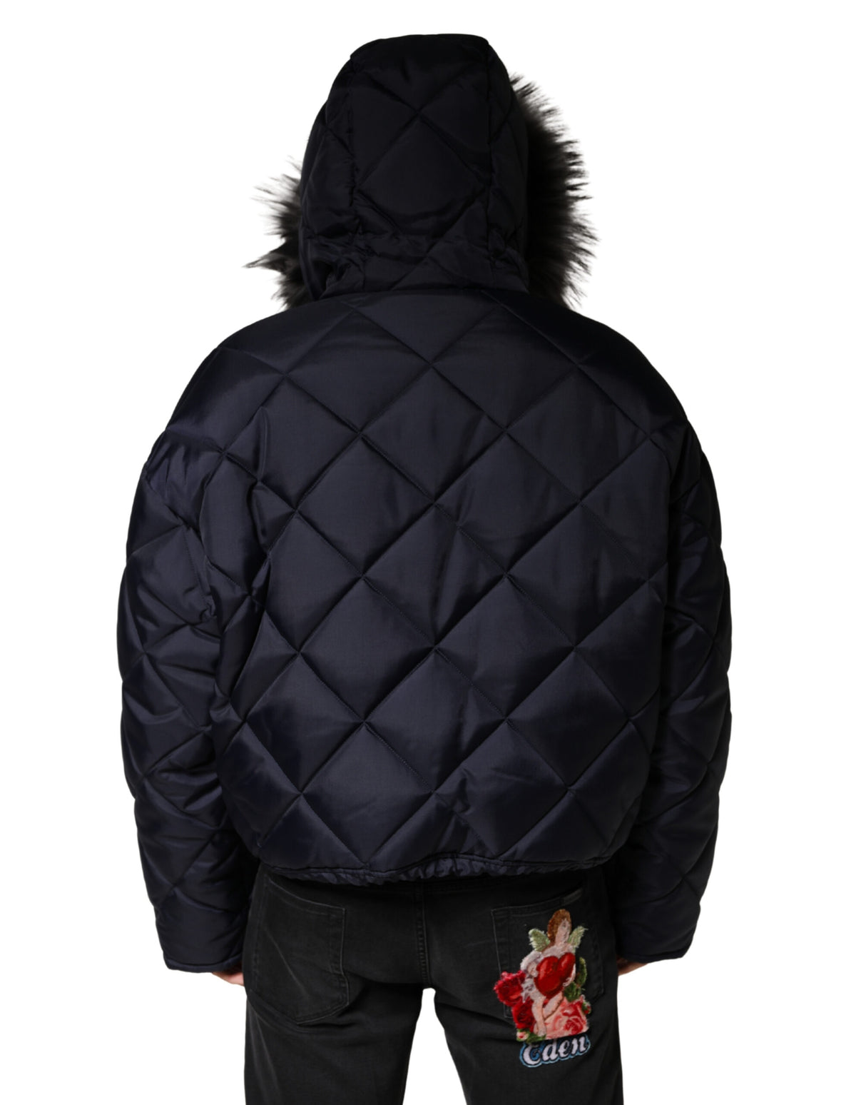 Dolce & Gabbana Black Quilted Fur Shearling Hooded Jacket