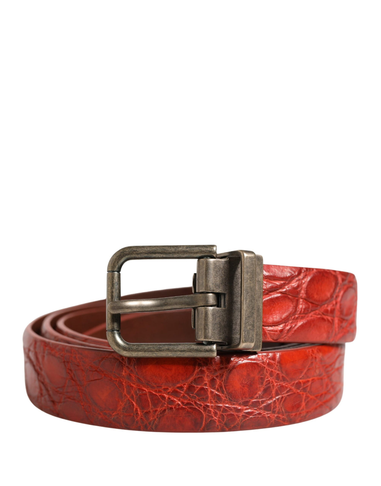 Dolce & Gabbana Red Leather Gold Tone Metal Buckle Men Belt