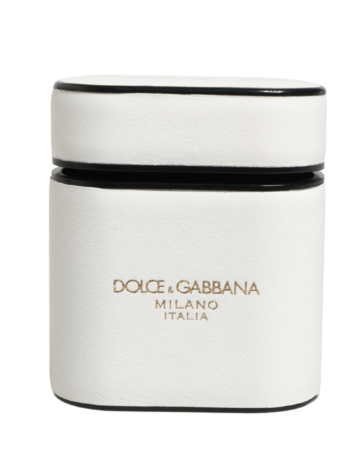 Dolce & Gabbana White Calf Leather Logo Print Flip Holder Airpods Case
