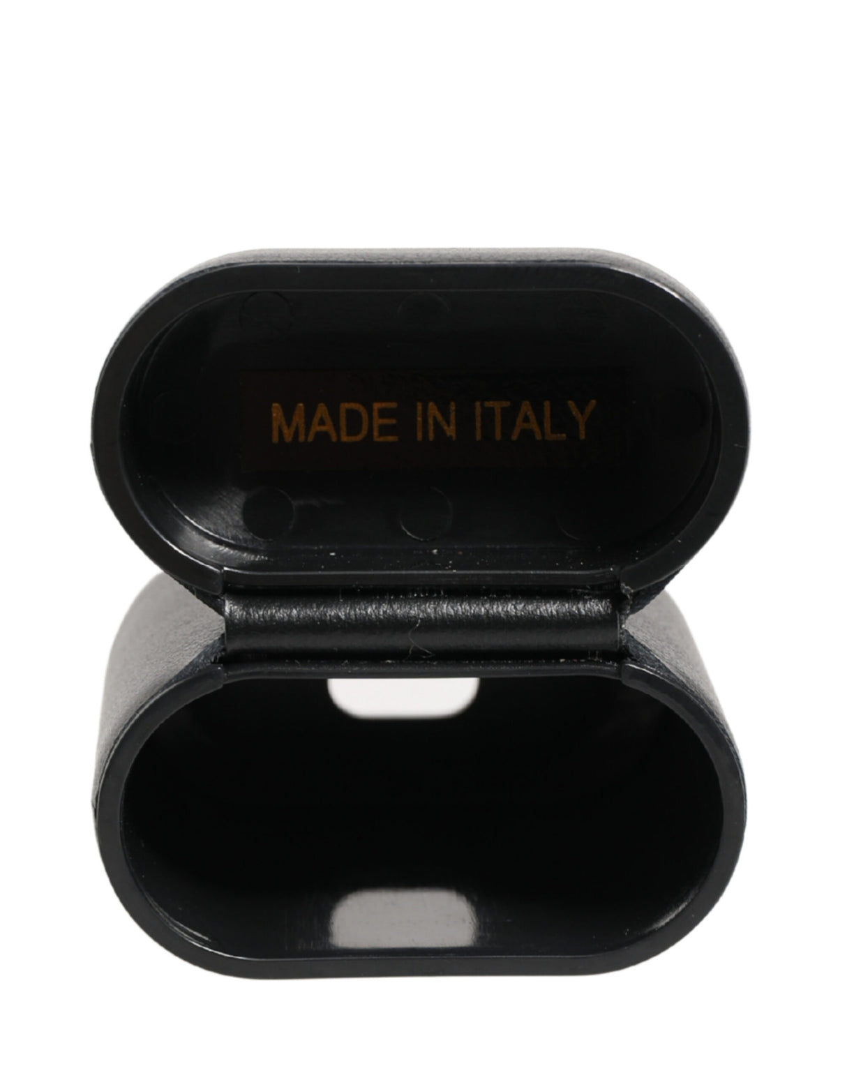 Dolce & Gabbana Black Calf Leather Logo Print Flip Holder Airpods Case