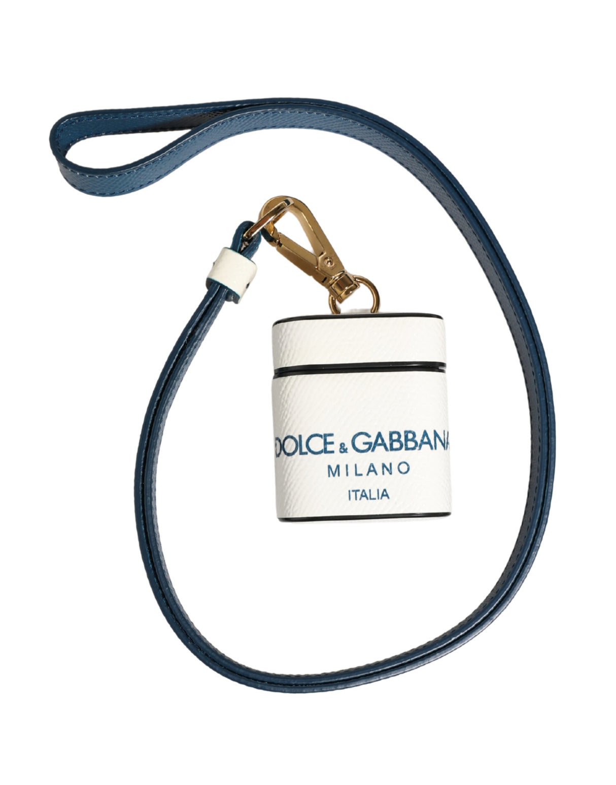 Dolce & Gabbana White Calf Leather Logo Flip Holder Strap Airpods Case