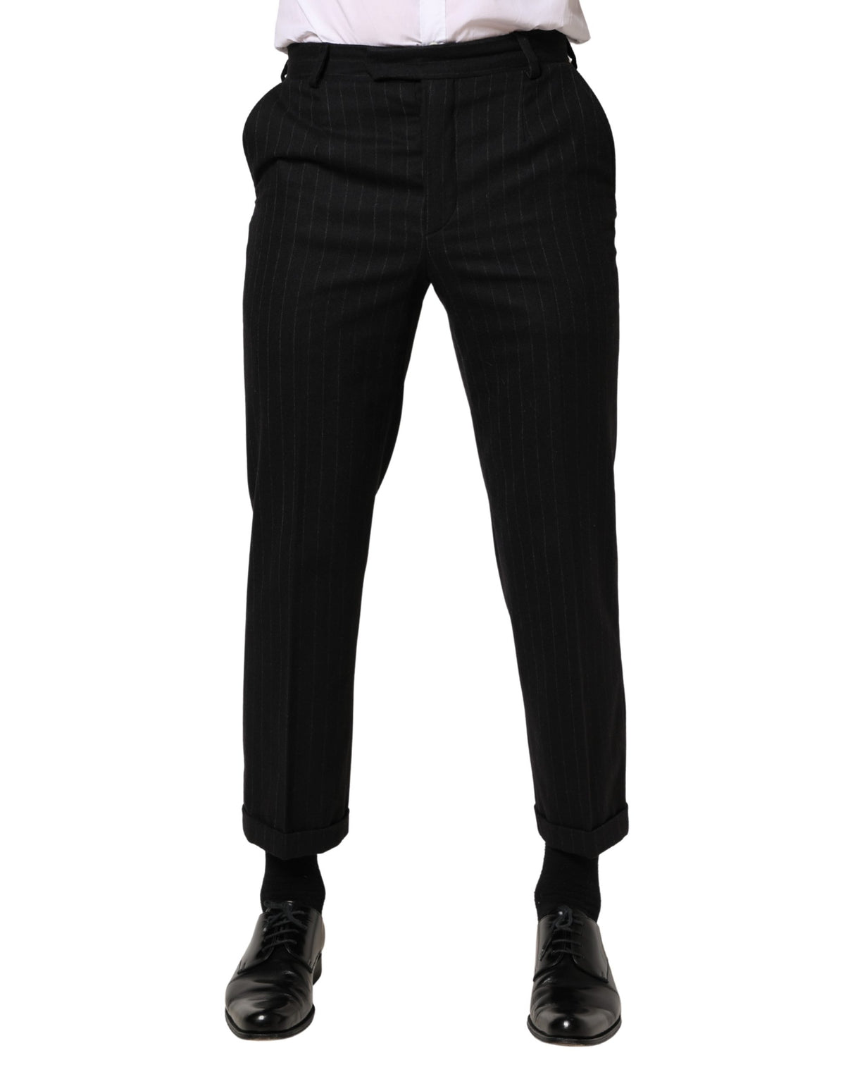 Dolce & Gabbana Black Stripes Wool Dress Formal Trouser Pants