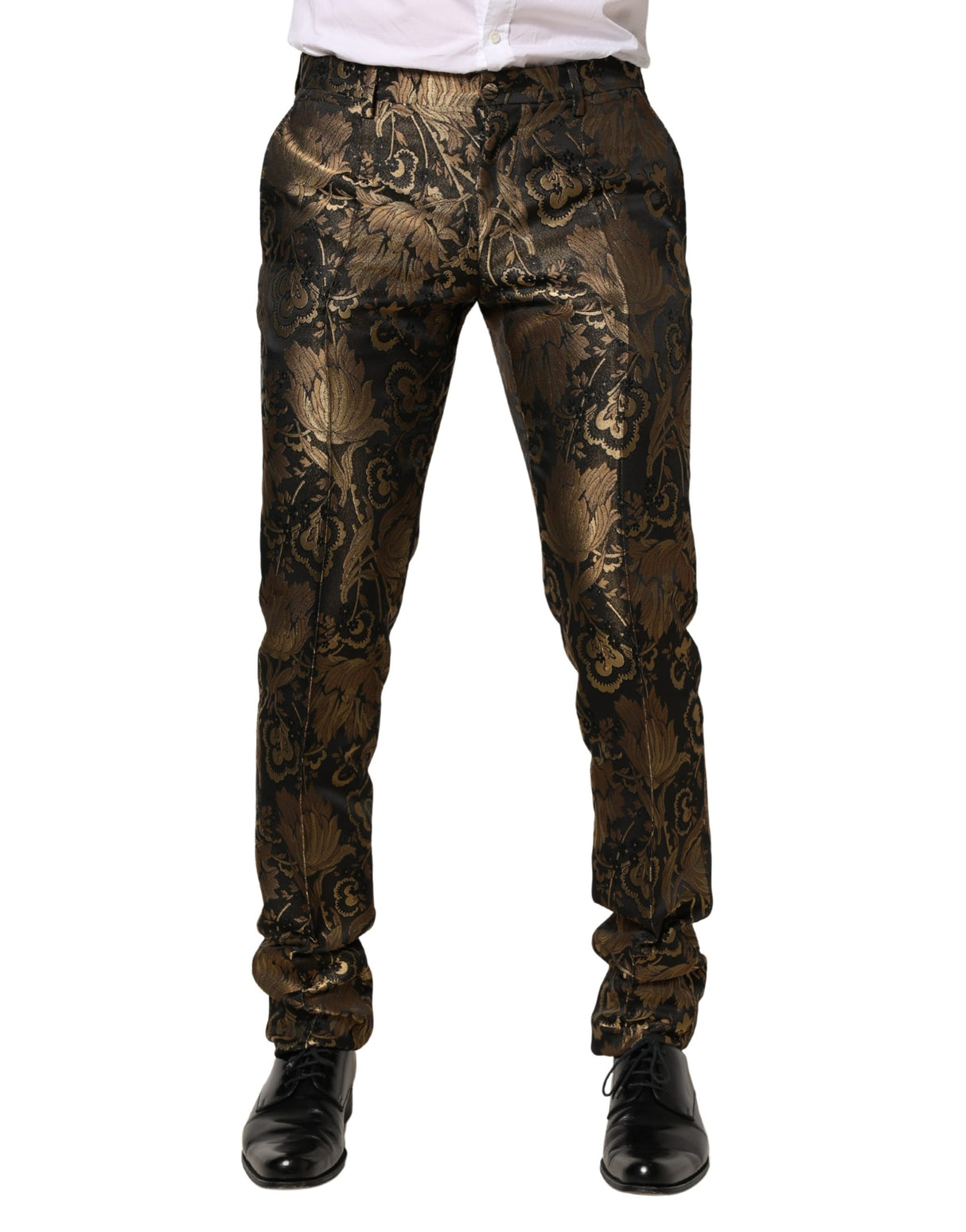 Dolce & Gabbana Gold Jacquard Dress Formal Men Trouser Pants