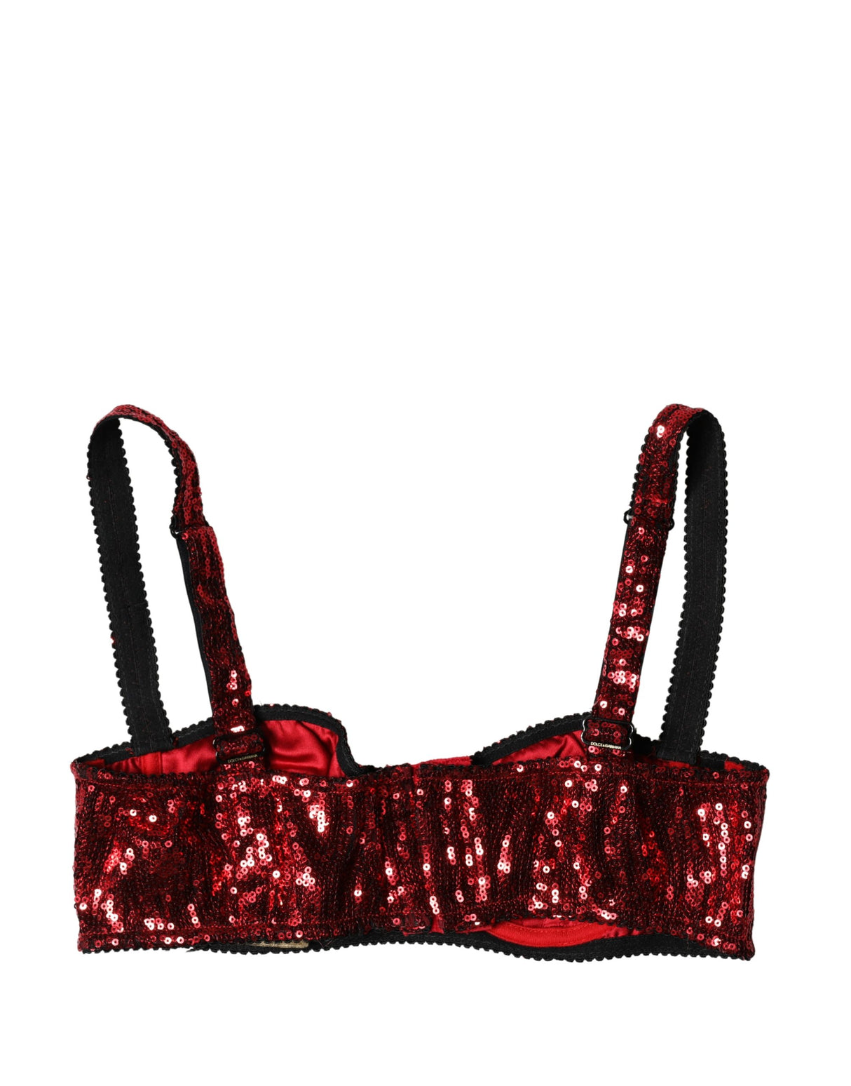 Dolce & Gabbana Red Sequined Nylon Balconnet Bra Underwear