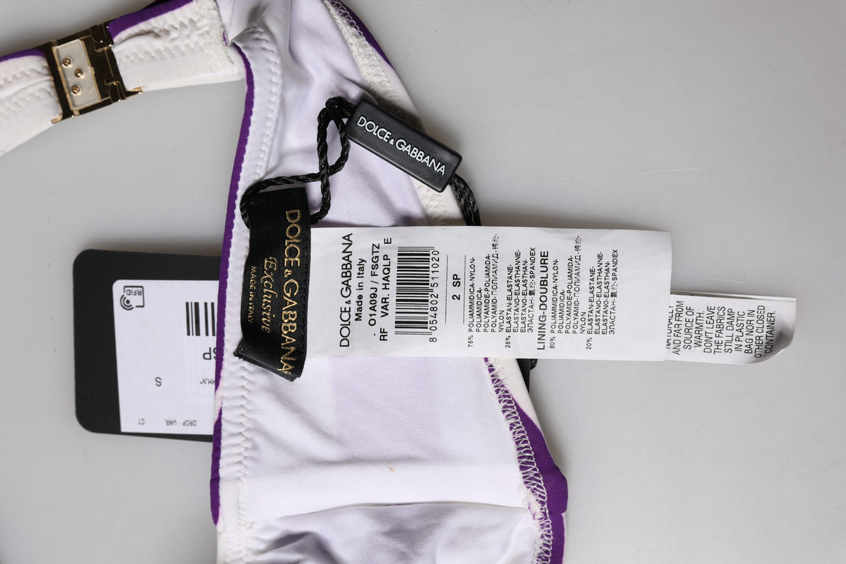 Dolce & Gabbana Purple White Stripes Nylon Bandeau Swimwear