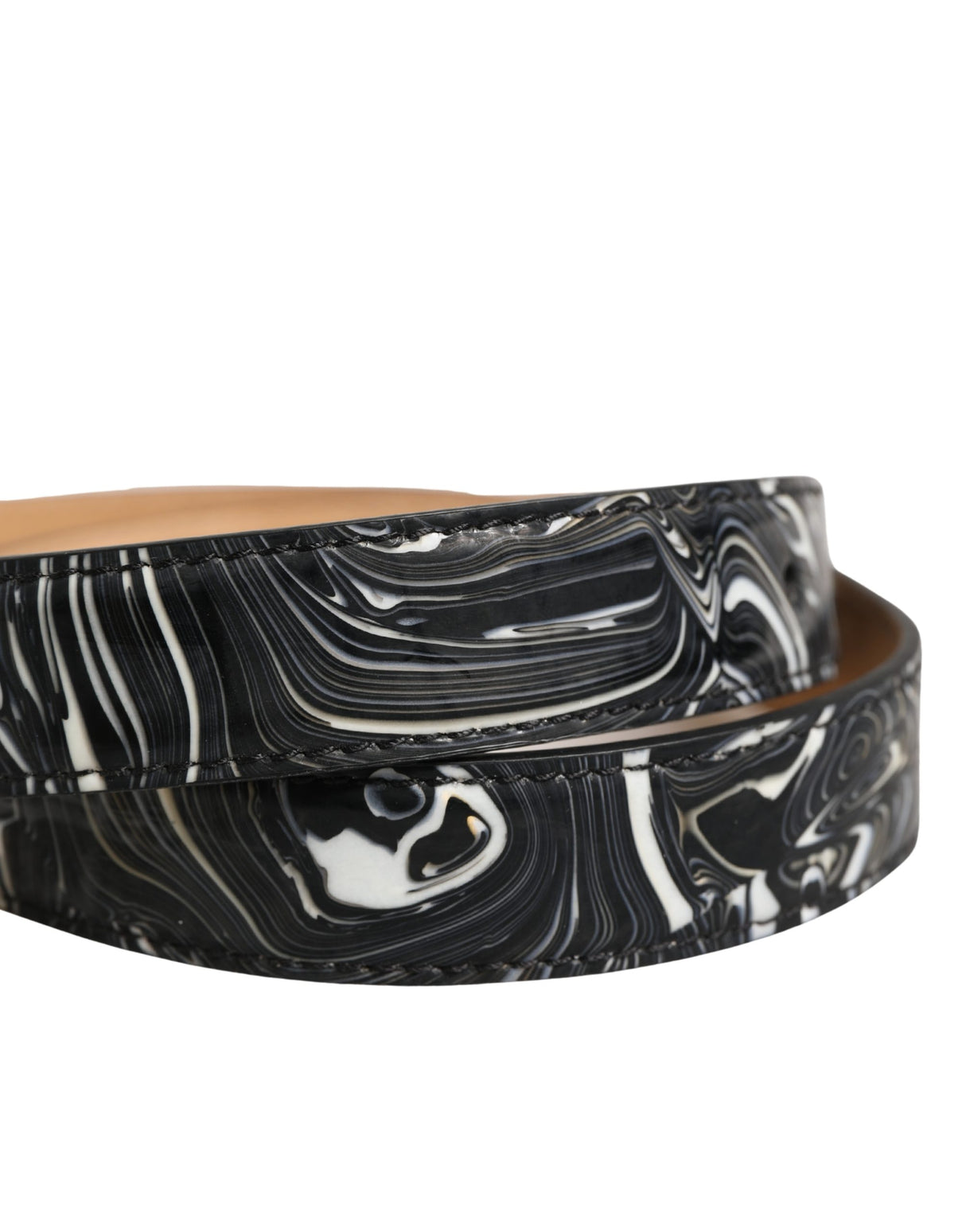 Dolce & Gabbana Men Black Marble Leather Metal Buckle Belt