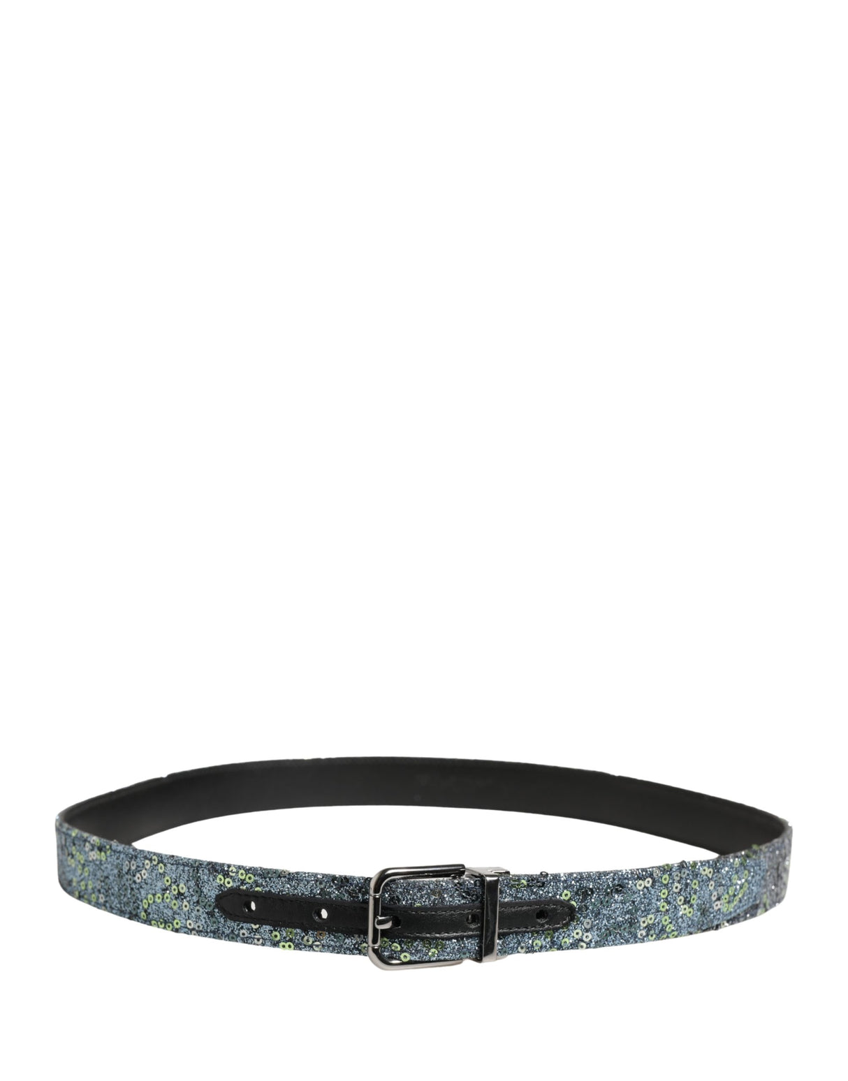 Dolce & Gabbana Men Multicolor Sequin Silver Metal Buckle Belt