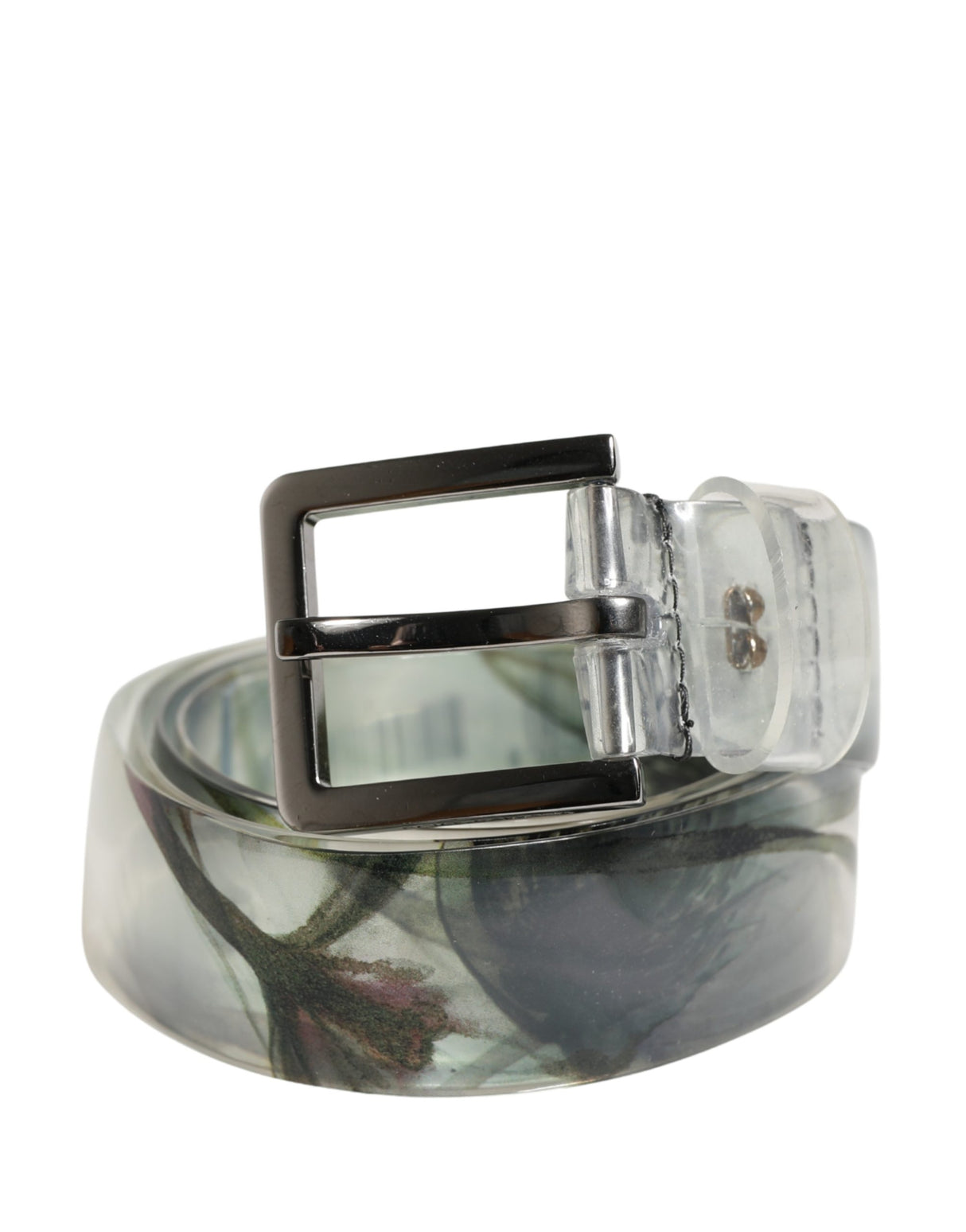 Dolce & Gabbana Men White Floral PVC Silver Metal Buckle Belt