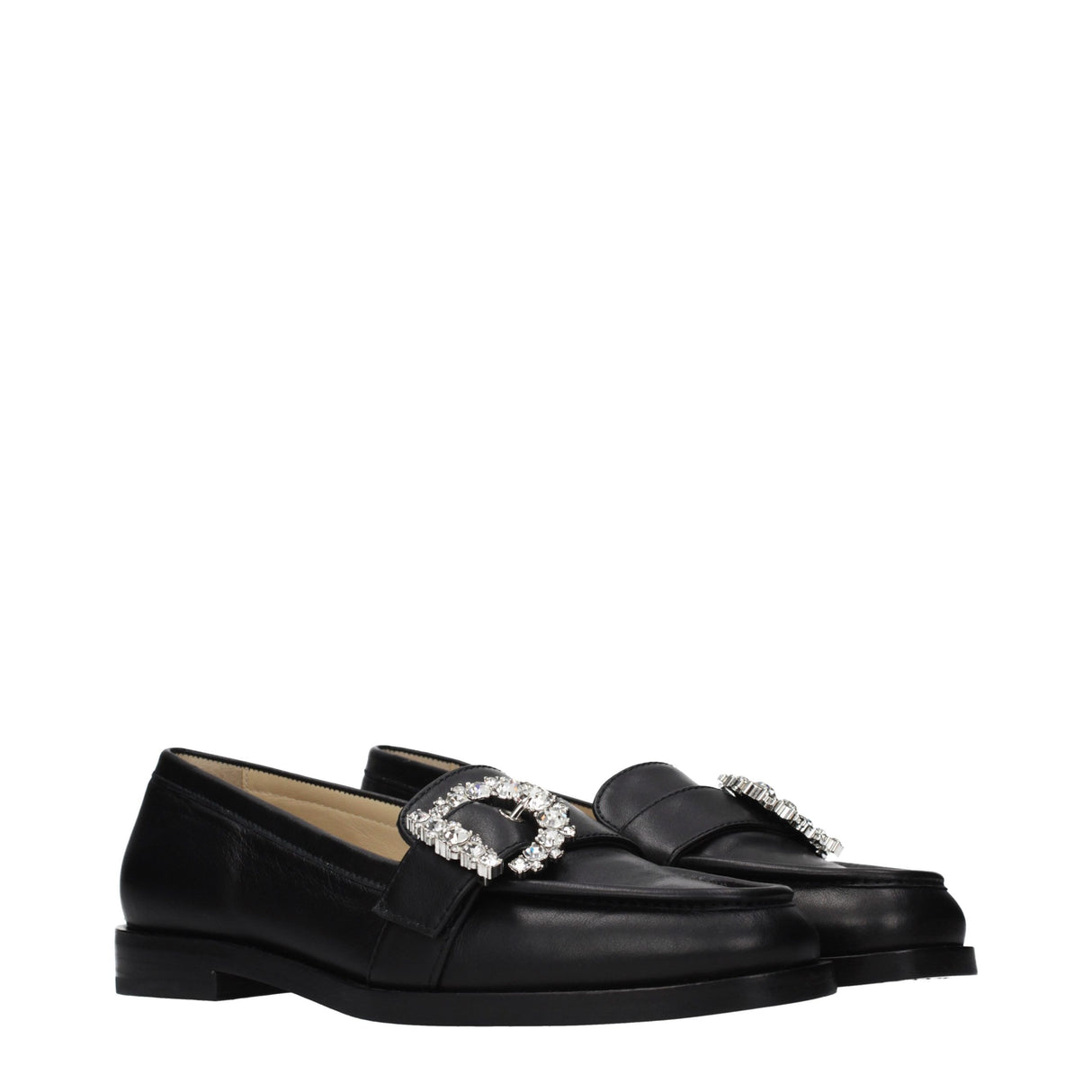 Jimmy Choo Black Leather Slip-On Loafers